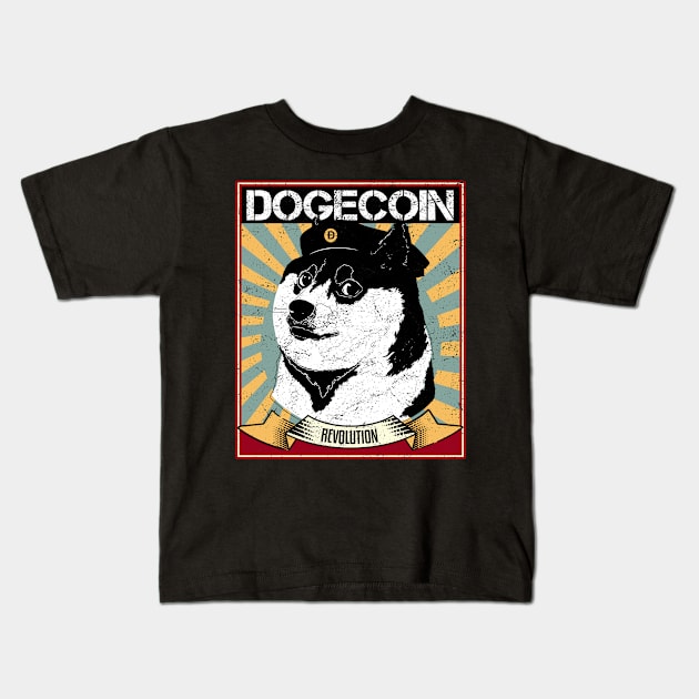 Dogecoin revolution doge guerrilla style vintage retro Kids T-Shirt by AtelierAmbulant